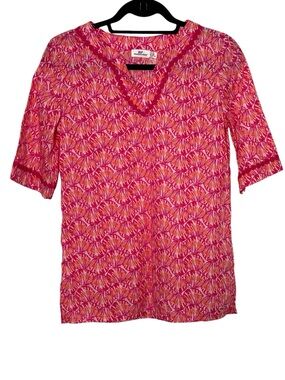 Vineyard Vines Shirt Size Medium 10-12 Pink Shell Print Tunic Blouse Top